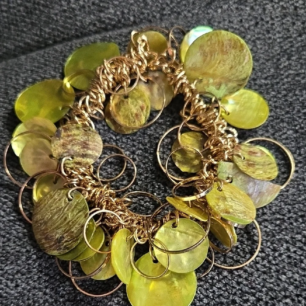 Coldwater Creek Gold and‎ Green Jewelry Set- Bracelet & 2 Sets of Earrings
